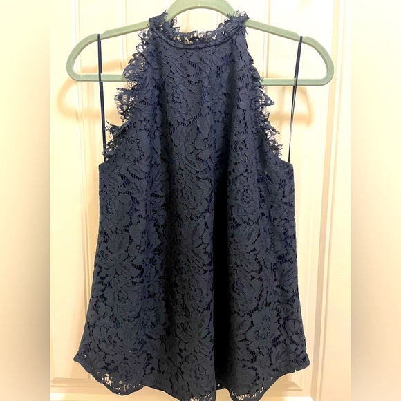 Olivia Grey Tops - Olivia Grey Navy Black Lace Keyhole Back Blouse